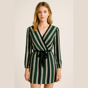 EVERLY small faux wrap dress green stripes